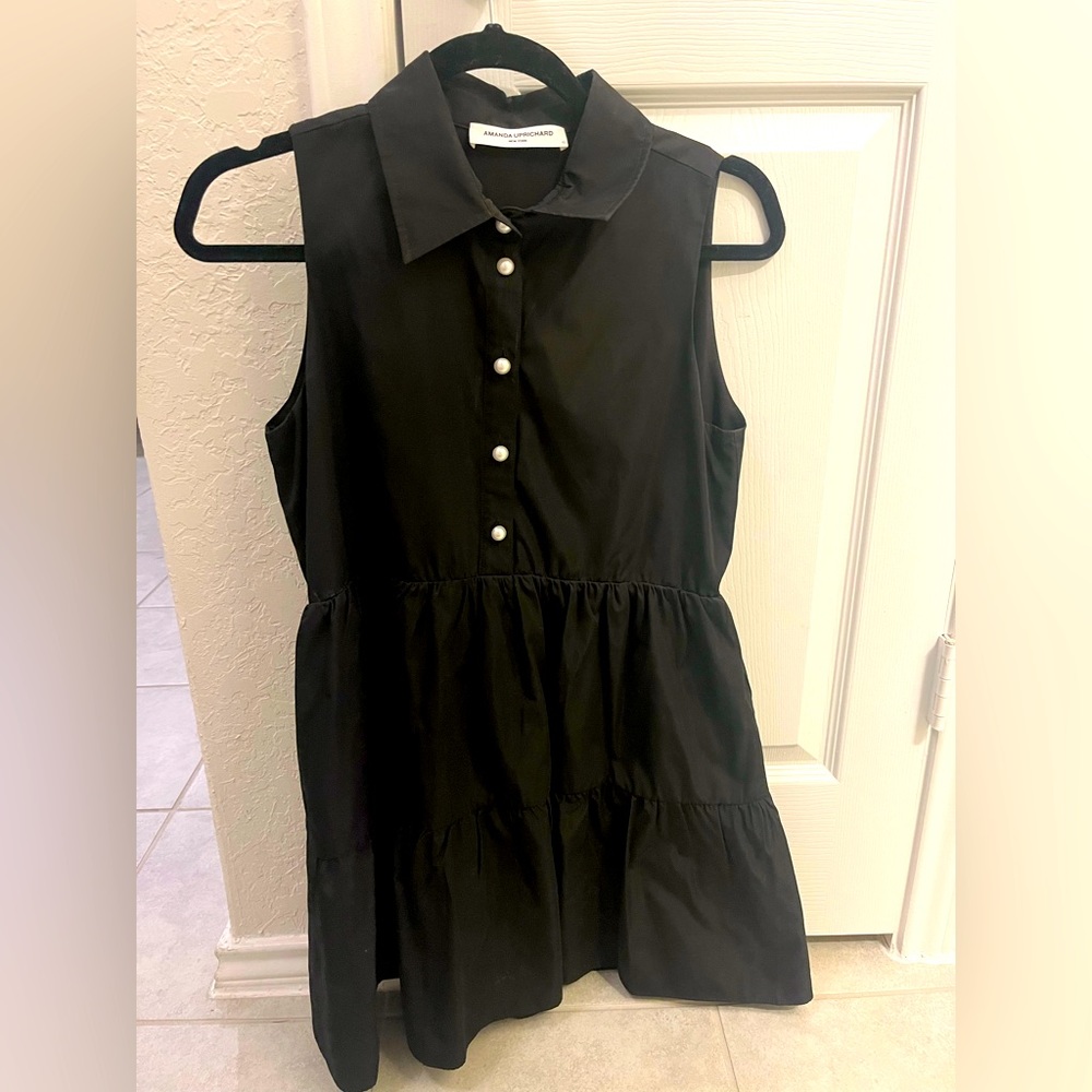 Amanda Uprichard Sleeveless Poplin Mini Black Dress with Pockets